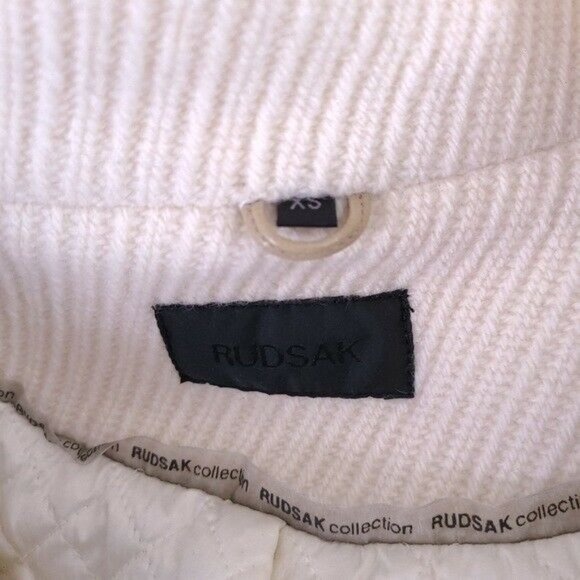 RUDSAK Ivory Designer Wool Leather Button Up Long Trench Coat Size XS - Picture 9 of 12